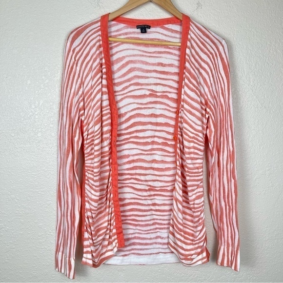 Lafayette 148 New York Linen Blend Zebra Print Striped Button Front Cardigan - Picture 2 of 10